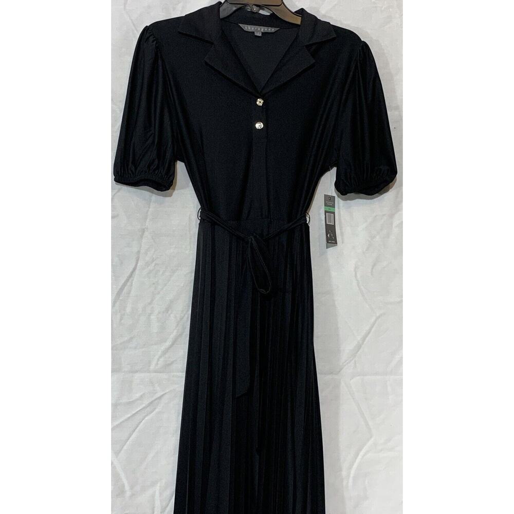 Sharagano Solid Monaco Dress Womens 8 Black Pleated NWT